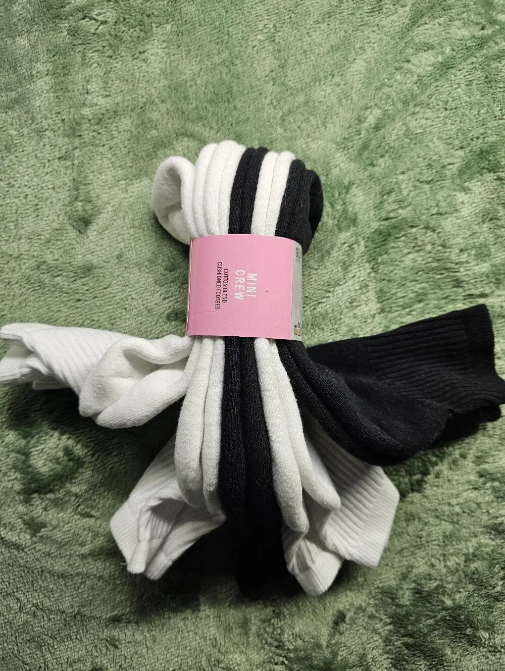 Bundle of 10 Pairs HUE Women's Mini Crew Socks-2 Pks of 5 Pairs Black,Blue,Tan